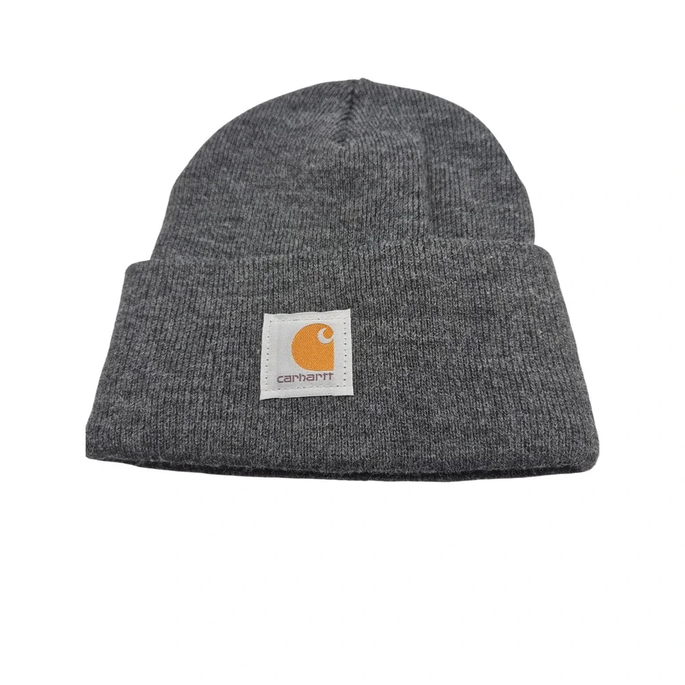 Carhartt Knit Beanie Hat Gray Cuffed Logo Patch‎ Men's